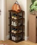 Slim 5 Tier Bamboo Shoe Rack For Small Spaces Tall Narrow Organizer For Entryway Closet Corner And Doorway No Fuss Space Saving