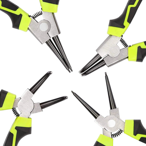 Beefy Four Piece 7 Inch Snap Ring Pliers Set Internal And External Circlip Pliers Kit with straight and bent jaw