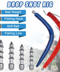 Bass Fishing Nail Sinkers Set 70 Pieces With Four Sizes One Thirty Second Ounce One Twenty Fifth Ounce One Sixteenth Ounce One Eighth Ounce Insert Weights For Plastic Worms Soft Plastic Baits Neko Rig And Wacky Rig Tackle shown with soft baits and hooks.