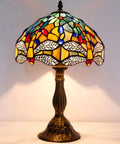 Sea Blue And Yellow Stained Glass Dragonfly Tiffany Table Lamp Dope Nautical Reading Desk Bedside Light For Bedroom Living Room And Home Office Decor 12 Inch Shade 18 Inch Tall UL Listed green bronze base