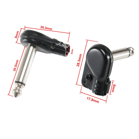 Solid 1/4 Inch Ts Patch Connector Right Angle 6.35Mm Cable Jack shown at different angles, measuring details of nickel plated design.
