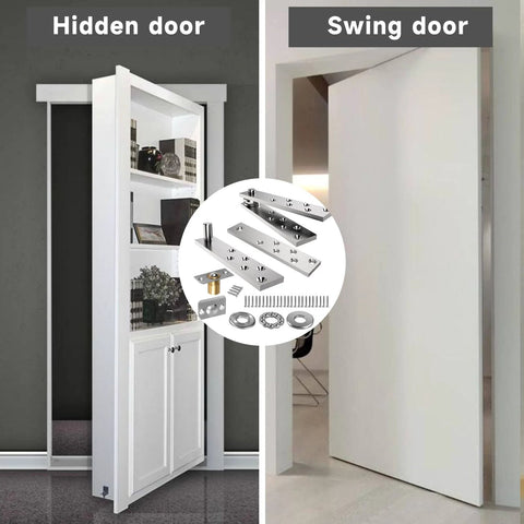 Hidden Door Hinge Pivot Hardware With 360 Degree Rotation For Murphy Bookcase Heavy Duty Hinge Kit Up To 300 Lbs Silver Components