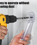 Slick Drill Dust Cover Attachment For Saws And Drill Bits With No Sweat Debris Capture System in use, capturing dust during drilling.