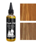 Premium 100ml Teak Oil For Wood Furniture And Hardwood Floor Restoration next to restored wood samples.