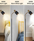 Tall 65 Inch Modern Industrial Floor Lamp With Black And Gold Copper Accents, 360 Degree Adjustable Lampshade in three light settings