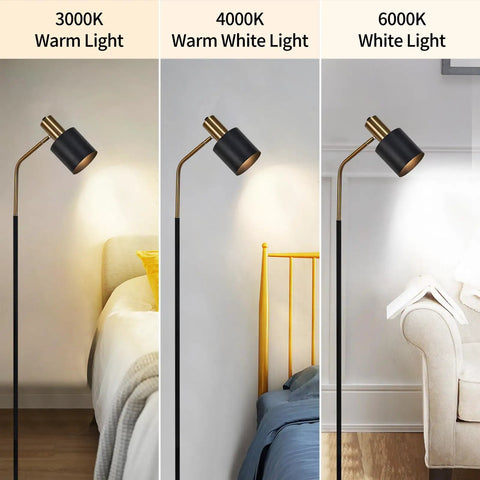 Tall 65 Inch Modern Industrial Floor Lamp With Black And Gold Copper Accents, 360 Degree Adjustable Lampshade in three light settings
