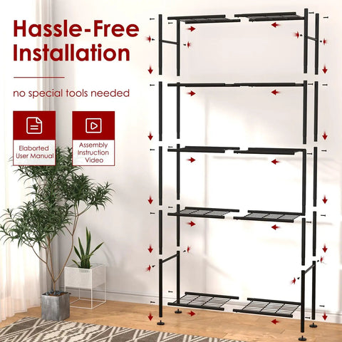 Heavy-Duty 5-Tier Freestanding Steel Shelving Racks Set, 2-Pack With Reinforced Frame, Adjustable Garage Storage Shelves