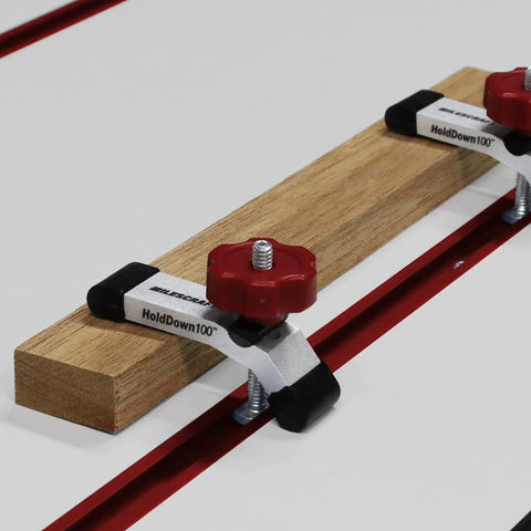 Two Slick 24 Inch Universal T Tracks With Predrilled Holes Heavy Duty Aluminum Extrusion For Workbenches Jigs Fixtures And Router Tables with HoldDown clamps.