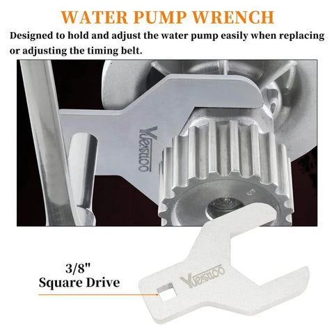 Close-up of water pump wrench from 9 Piece Engine Camshaft Alignment Locking Timing Tool Kit With Water Pump Wrench For GM 16V engines