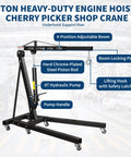 Top Shelf 2 Ton Folding Engine Hoist Paired With Three Quarter Underhoist Support Stand Kit Featuring Adjustable Boom And Rust Proof Steel for lifting engines.