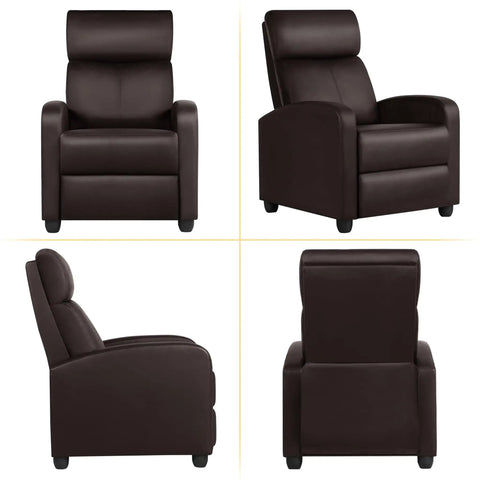Brown Recliner Chair Featuring Three Position Recline And Plush Faux Leather Upholstery Rugged Wood Frame Engineered For Serious Living Room Comfort Smooth Tilting Action For Kickback Sessions - Four angles view