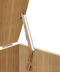 Two Pack 250N Lid Support Hinges For Toy Boxes installed on a wooden chest lid, slow close, supporting open lid view
