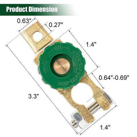 Battery Quick Disconnect Switch Top Post Kill Switch for Boat Car Truck RV Camper Tractor Vehicles with dimensions