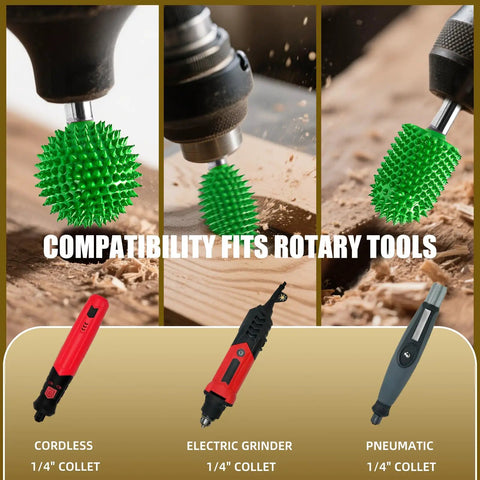 Heavy Duty Tungsten Carbide Rotary Burr Set 1/4 Shank 3 Piece used with various rotary tools for material removal and engraving.