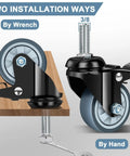 Heavy Duty Swivel Caster Wheels Set Of 4 With Dual Locking Brakes And 2 Inch Industrial Casters installation options shown on wood.