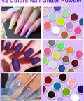 42 colors glitter powder from All In One Acrylic Nail Kit For Beginners With 42 Colors Glitter Powder And Monomer Liquid Pro Grade UV LED Lamp