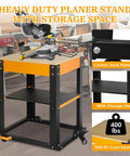 Heavy Duty Planer Stand With Wheels Rock Steady Workhorse For Planers And Drill Press Bench Top Machines with storage shelf, carbon steel frame.