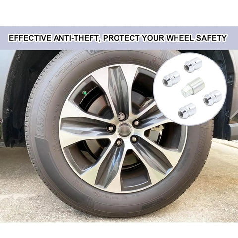 Street Tough Heavy Duty Keyed Wheel Lock Lug Nuts M12x1.25 With 60 Degree Cone Seat Anti Theft Security Hardware for Nissan Subaru and Infiniti SUVs and Sedans on wheel.