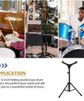 Tough As Nails Portable Drum Storage Rack Locks Your Snare And Mallets In Place With A Non Slip Base Designed To Save Space During Home Rehearsals Or Tour Life, adjustable height, black alloy.