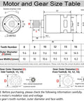 Diagram showing motor and gear size for Two Pack High Speed 24V DC Motor Upgrade for Kids Ride On Cars with detailed measurements.
