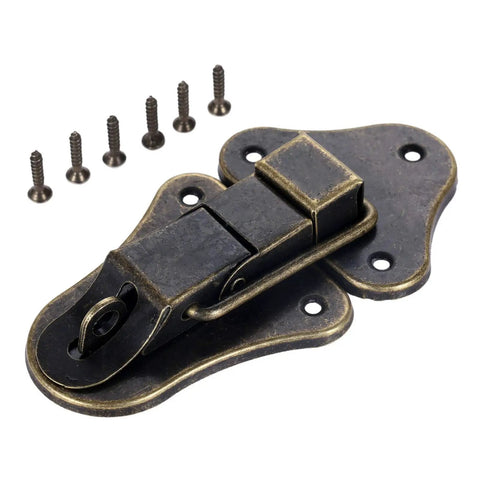 Old School Antique Bronze And Silver Key Hasp Lock For Jewelry Box Chest Case Vintage Toggle Latch Clasp 95 By 52 Millimeter Durable Zinc Alloy Hardware With Easy Install Screws, with visible screws for installation
