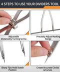 Steps to use Dead Center Precision 12 Inch Radius Divider Tool And Layout Compass for precise adjustments and stable scribing.