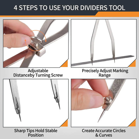 Steps to use Dead Center Precision 12 Inch Radius Divider Tool And Layout Compass for precise adjustments and stable scribing.