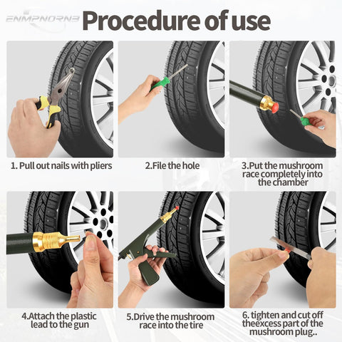Steps for using Tubeless Tire Repair Kit With Mushroom Plugs And Patch Kit For Quick Fix A Flat On Motorcycles Cars Trucks And ATVs Puncture Repair