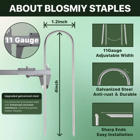 Diagram of Beefy 4 Inch U Shaped Landscape Staples Pack Of 40 For Soaker Hose Drip Line Tubing Garden Galvanized 11 Gauge Ground Stakes Built To Last Lawn Yard Outdoor Decor with dimensions and features