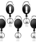 Five Pack Retractable Badge Reels With Carabiner Clip And Key Ring For ID Cards And Keychains Heavy Duty Belt Clip Reels