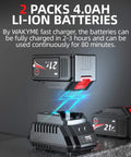 WAKYME 21V 4.0Ah lithium-ion batteries charging with fast charger, two battery packs visible