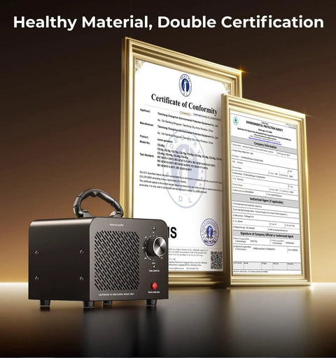 Beast High Capacity Ozone Machine Odor Remover For Home Car Office And Industrial Use, 48000mg O3 Ionizer Air Purifier, certifications shown.