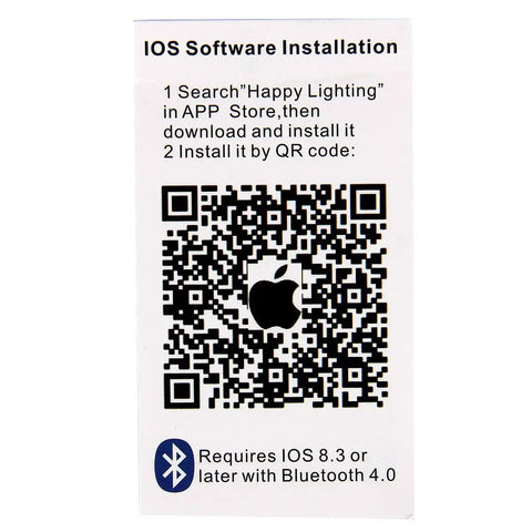 Bluetooth LED Strip Light Controller For iOS And Android QR code for app installation and compatibility details