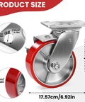 Heavy Duty Swivel Caster Set Of 4 With Dual Wheel Brakes And Rock Solid Industrial Rolling Support For Shop Equipment, Product size and details shown.