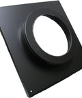 Round Ceiling Support And Wall Thimble Cover For Direct Vent Systems, 4 X 6 5/8 Inch, Black Finish, square plate with circular opening.
