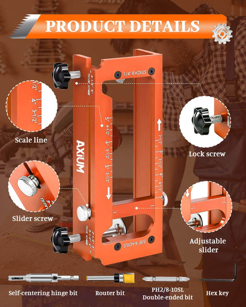 Pro Grade Aluminum Door Hinge Jig Router Template, adjustable mortise jig for 2.5 to 5 inch hinge mortises, CNC machined aluminum alloy