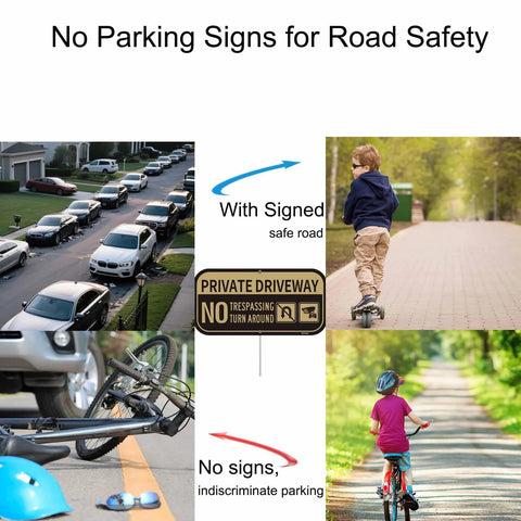Two Ashoaza private driveway signs, aluminum, 12x6 inches, reflective outdoor No Parking No Turn Around signs (2-pack).