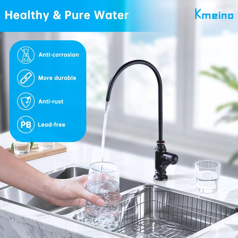 Oil Rubbed Bronze Water Drinking Faucet For Filtration Systems, brass sink faucet pouring water into glass by sink