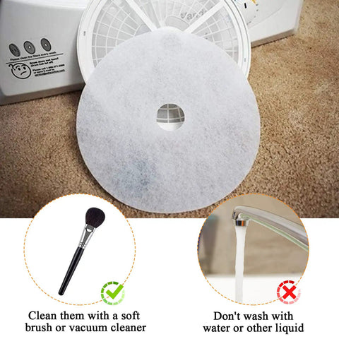 Cloth dryer exhaust filter from 25 Pack Cloth Dryer Exhaust Filters Set With 20 Exhaust Paper Filters And 5 Air Intake Filters showing cleaning instructions.