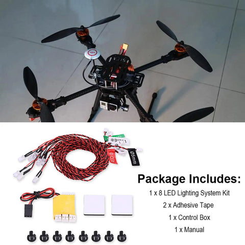 Drone with 8 Piece RC LED Light Kit For Airplanes And Helicopters With 23 6 Inch Cable Full Aircraft Lighting System