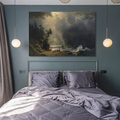 Dope Vintage Canvas Wall Art Featuring Puget Sound On The Pacific Coast By Albert Bierstadt Lit Landscape Print Ready To Hang For Chill Spaces Straight Up Great Home Decor And Sweet Gift
