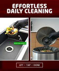 Top Rated Kitchen Sink Drain Strainer Plus Pop Up Sink Stopper With Removable Anti Clog Basket being lifted from sink for easy cleaning.