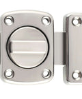 Front view of Gate Latch And Sliding Bolt Lock For Cabinets Sheds And Storage Boxes, Double Sided Rotating Gate Hardware in brushed zinc alloy finish