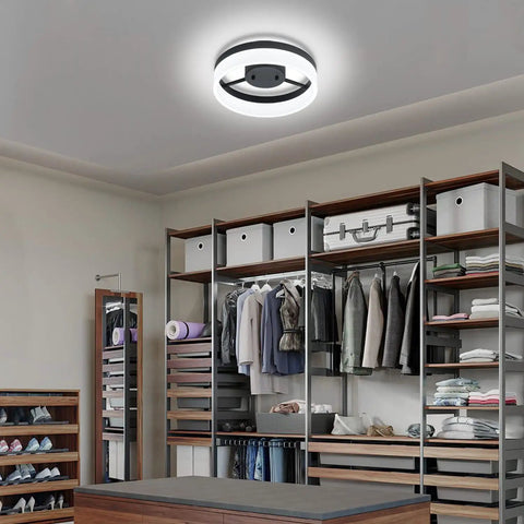Dope Modern LED Semi Flush Mount Ceiling Light With Black Ring Vintage Modern Eleven Point Eight Inch Ring 18W Daylight 6000K Ceiling Lamp For Laundry Room And Bedroom Bright Energy Efficient Fixture That Elevates Any Space in a styled closet
