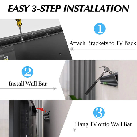 Installation steps for No Sweat No Drill Drywall TV Mount Fits 13 To 55 Inch Screens Holds Up To 99 Pounds.