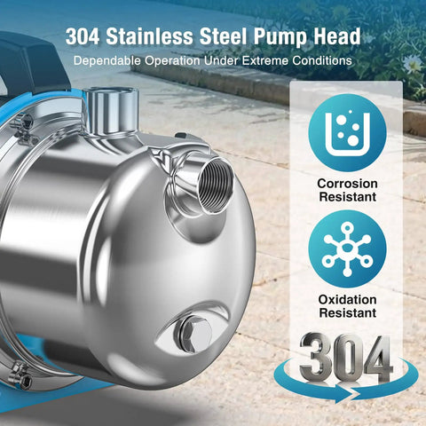 304 stainless steel pump head of 2HP Portable Shallow Well Pump For Home Use 1800 GPH Water Transfer Pump, highlighting corrosion resistance