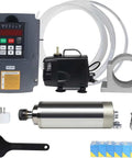 2.2KW 220V Water Cooled CNC Spindle Motor Kit With ER20 Collet 0 To 24000 RPM 400Hz Includes 2.2KW VFD Drive Inverter 80mm Spindle Mount Clamp ER20 Nut And Water Pump For CNC Router, showing spindle, inverter, water pump, and accessories.