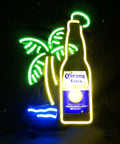 Corona Extra Bottle Palm Tree Real Glass Neon Light Sign With Metal Frame For A Lit Home Bar Pub Recreation Room Game Room Windows Garage Wall Decor 19x15 Inches, featuring a vibrant neon display of a bottle and palm tree in metal frame.