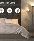 Tall Torchiere Floor Lamp With Adjustable Reading Light, 71-Inch Tall Pole beside bed, 3-Way Switch, Black Plastic Lampshade