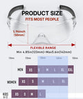 Badass Heavy Duty Safety Glasses Featuring Anti Fog And Scratch Resistant Lens showing size dimensions and fit range for ANSI certified use.